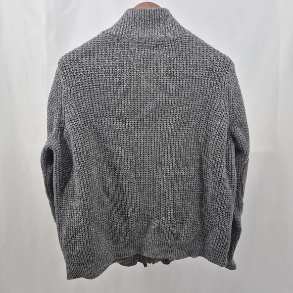 LL Bean Sweater Mens Large Gray Full Zip Elbow Pad Waffle Knit Grandpa Core - Picture 4 of 10